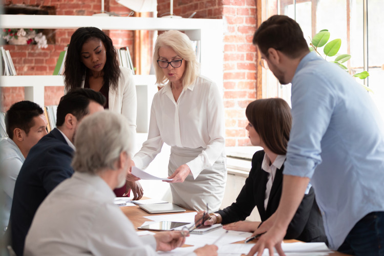 Diverse team working together.